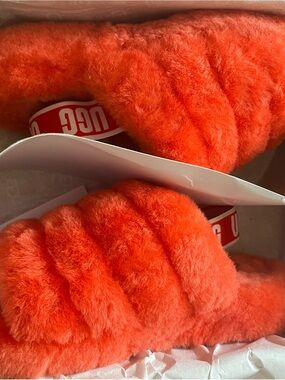 UGG Bright Orange Fuzzy Slide Slippers